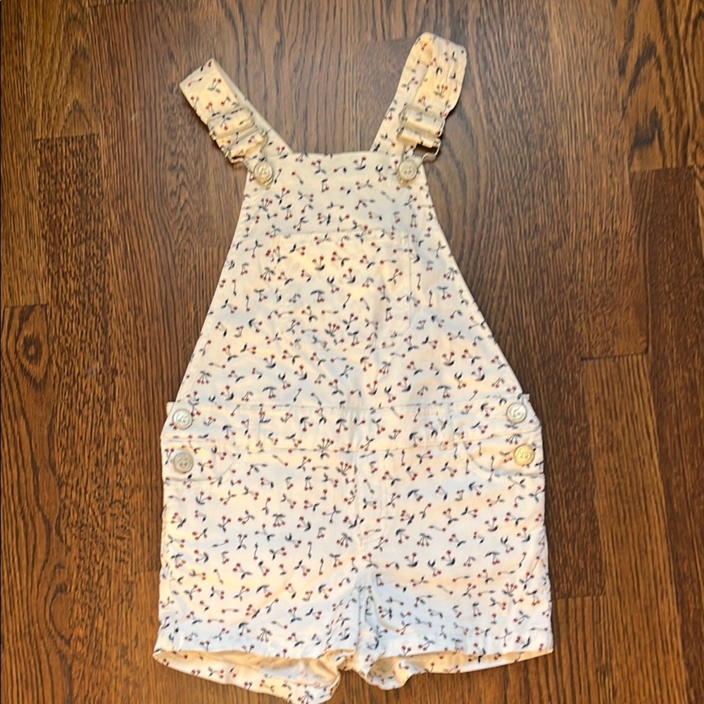 Bonpoint white overalls with cherry print